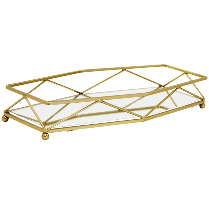 Trico Glazed Gold Wire Faceted Mirrored Storage Tray