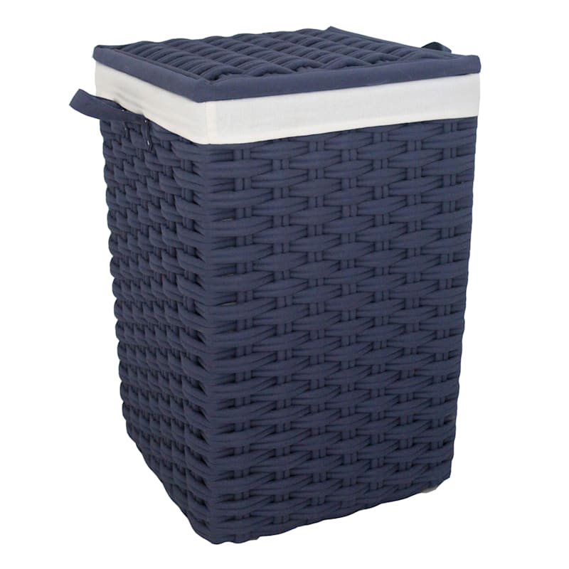 Navy Blue Square Laundry Floor Standing Hamper with Ivory Liner, Extra Large