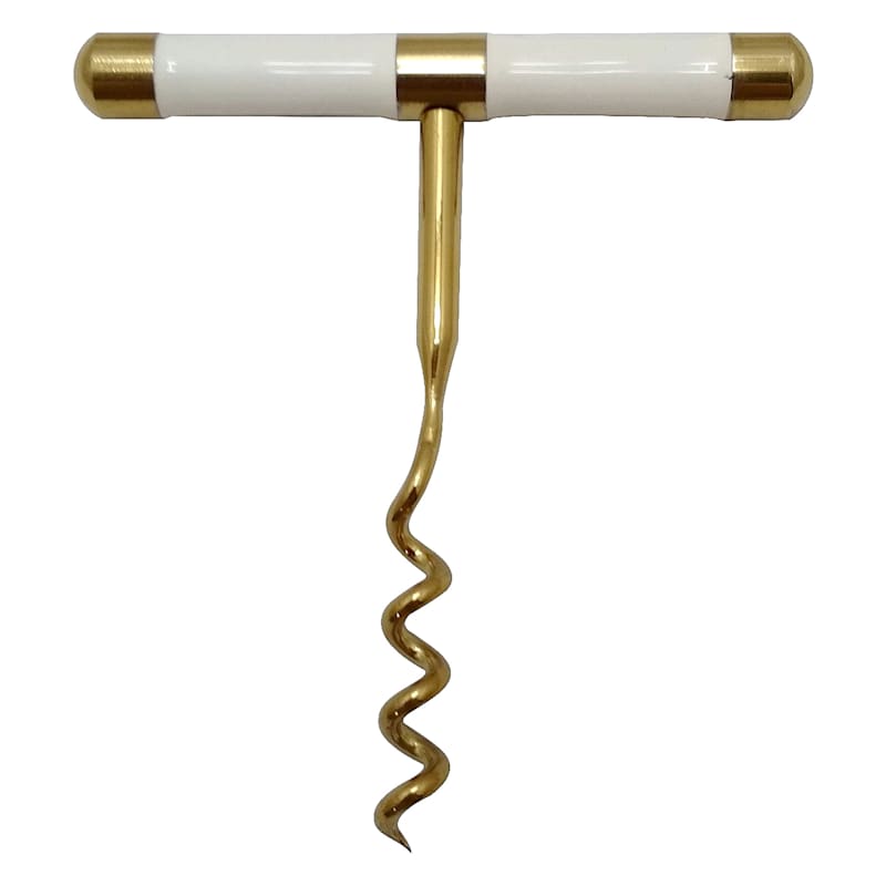 Gold Metal/White Enamel Corkscrew