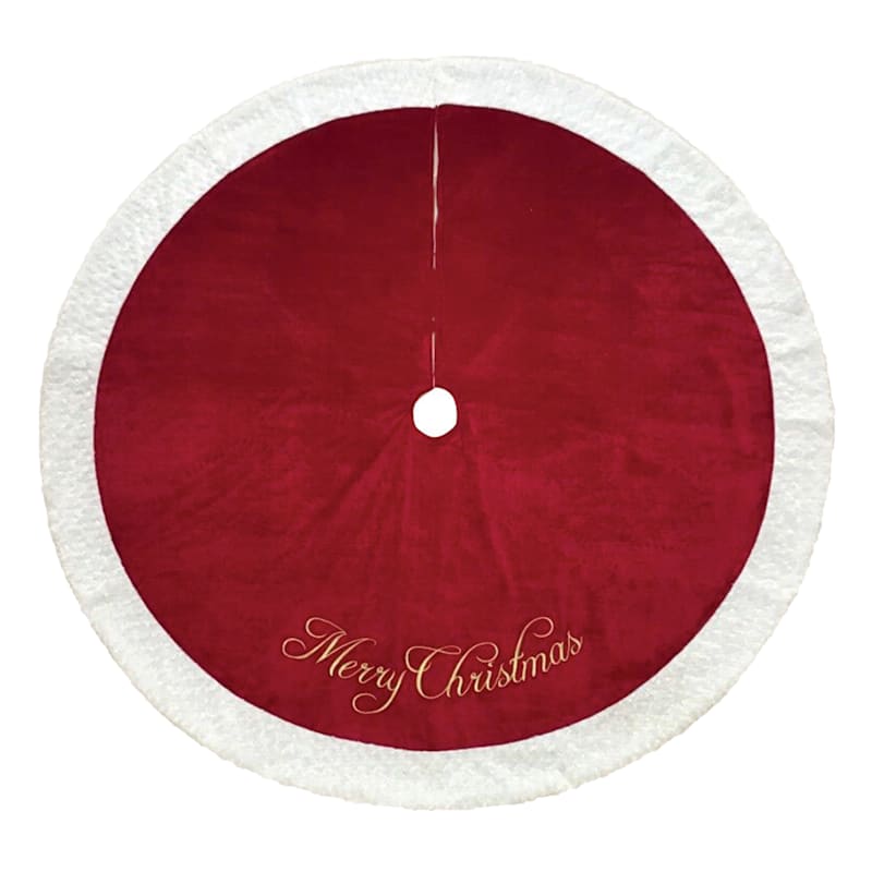Merry Christmas Red with White Trim Tree Skirt, 72"