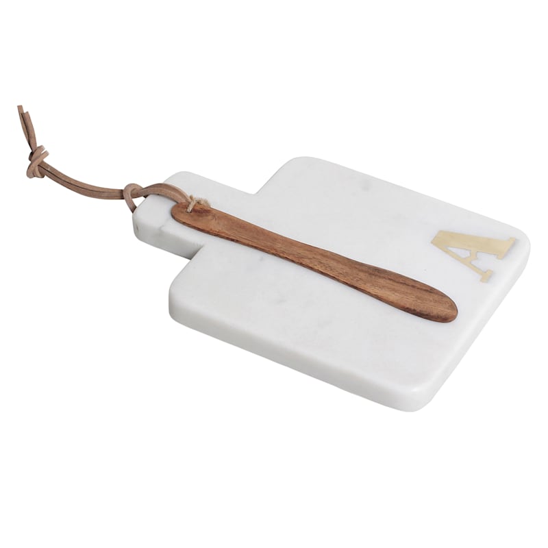White Marbled Stoneware Monogramed Cheese Board, A