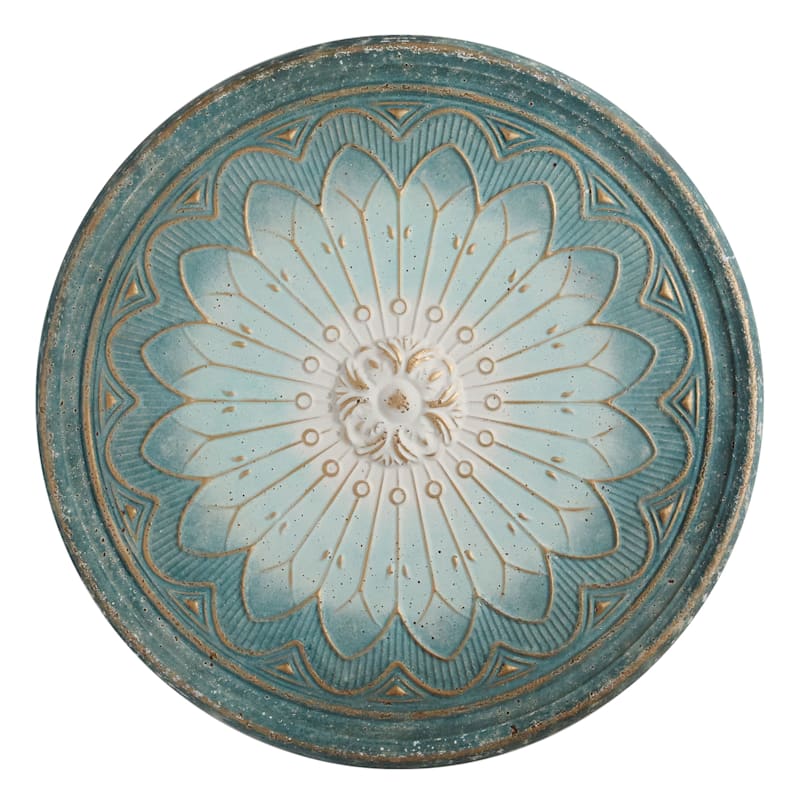 35 Round Metal Tray With Embossed Flower Pattern