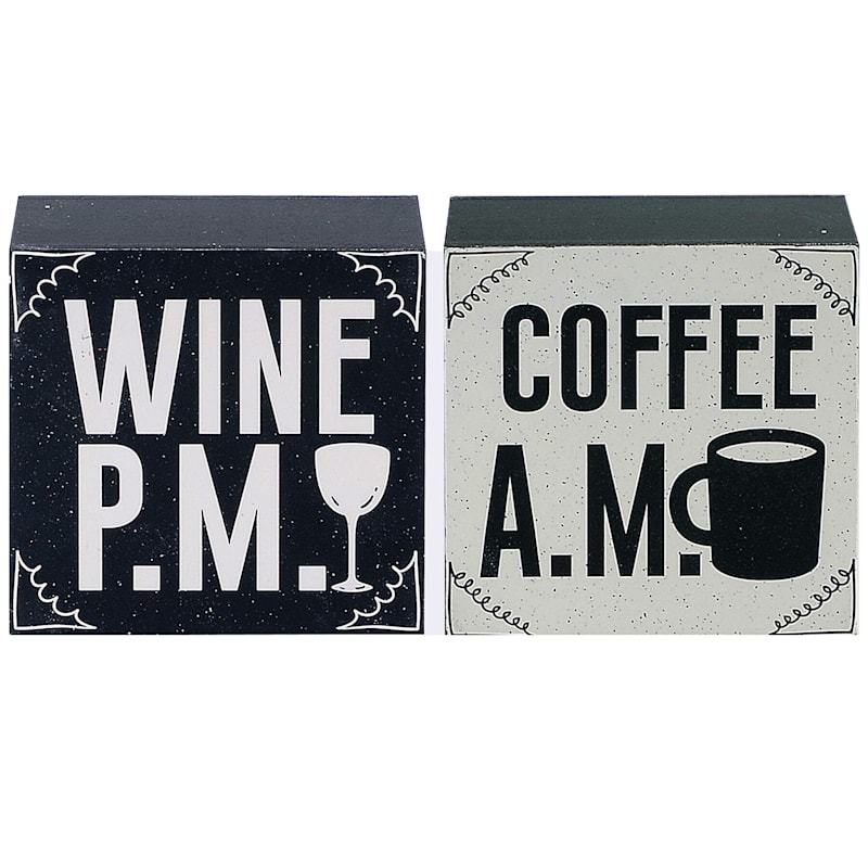 Coffee A.M. Wine P.M. Reversable Wooden Block Sign, 4"