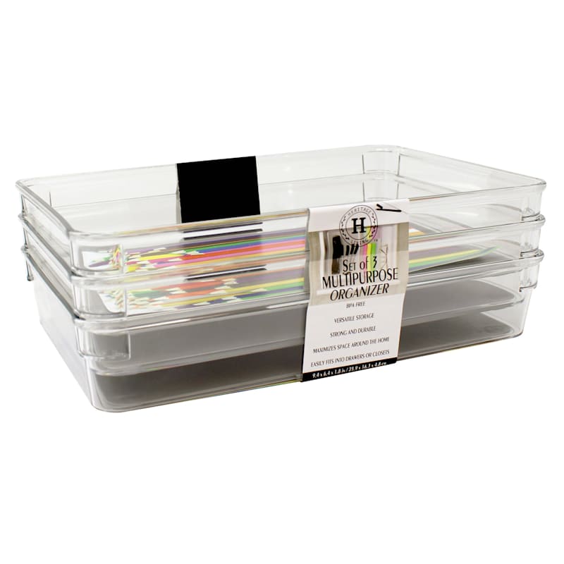 at Home 3-Piece Rectangle Non Slip Drawer Organizer Clear