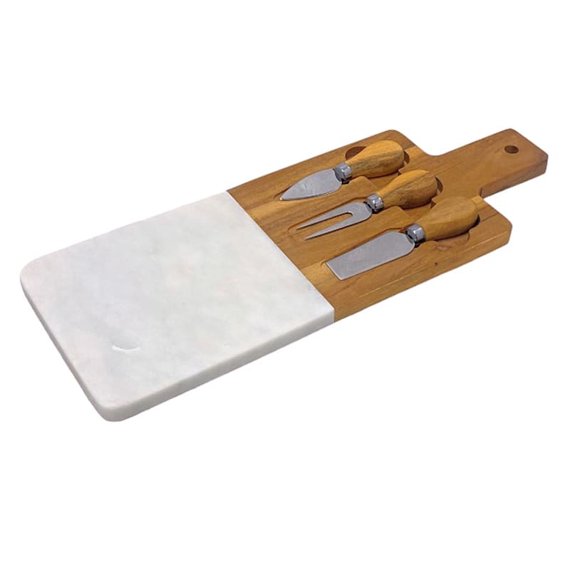 Acacia Wood & Marble Cheese Board with 3 Knives