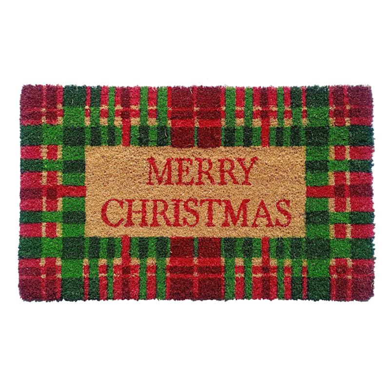 Merry Christmas Plaid Coir Mat, 18x30