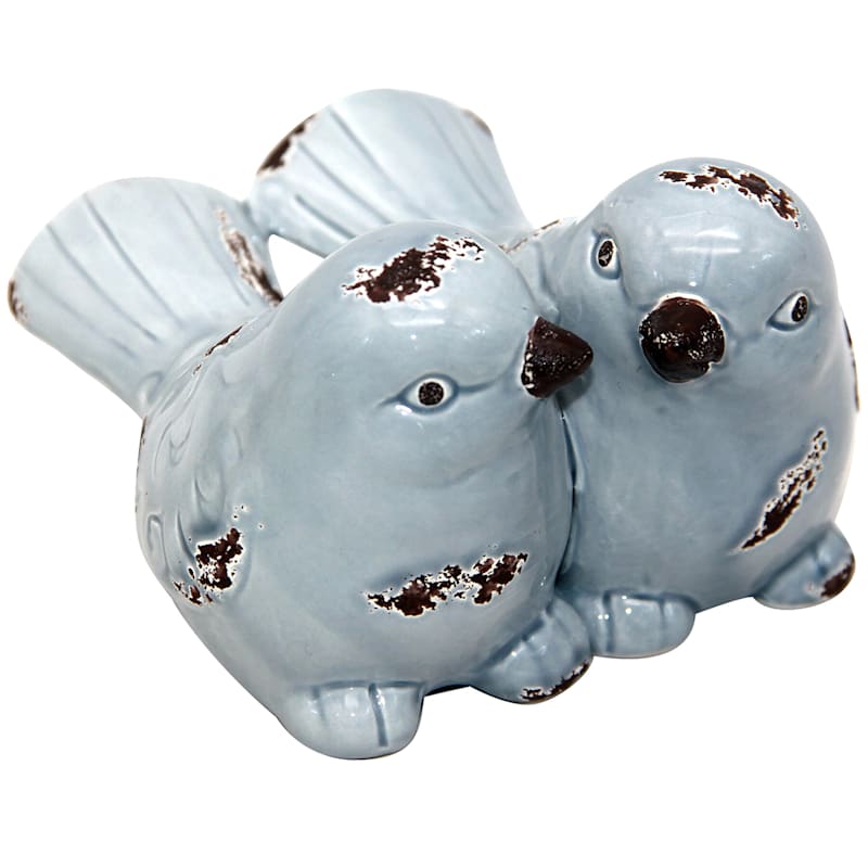 Blue Ceramic Bird Couple, 4"