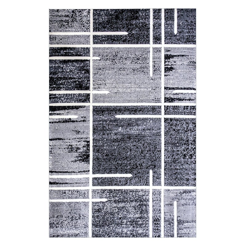 (B324) Gray Abstract Square Area Rug, 7x10