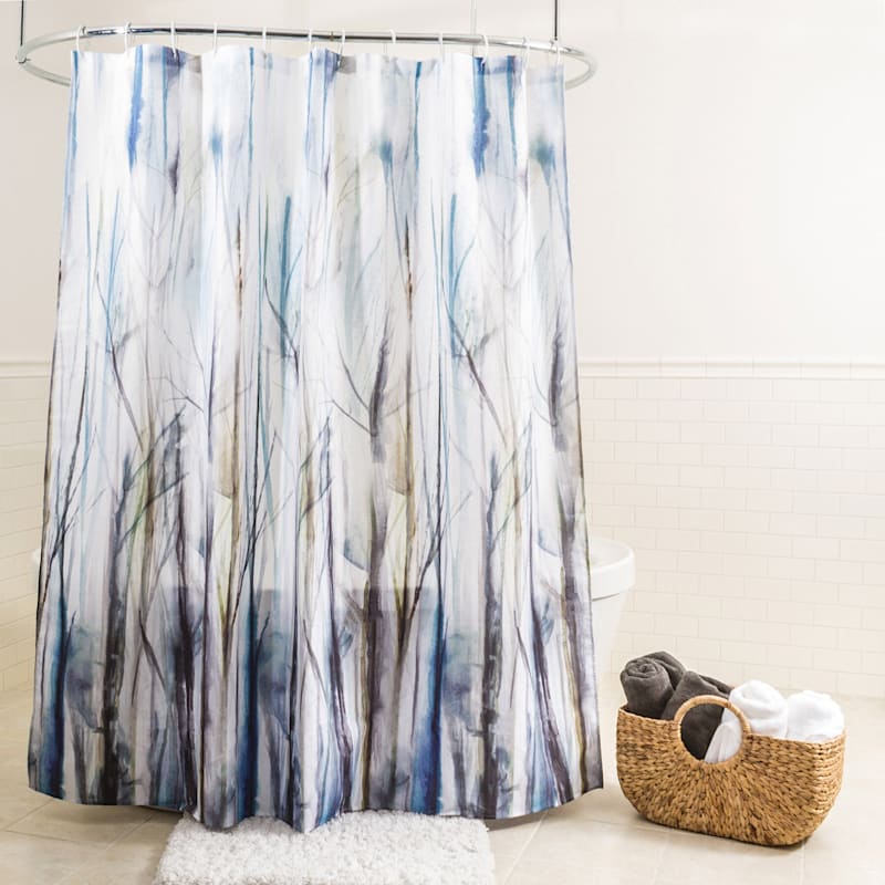Tulos Aqua Fabric Shower Curtain 70x72, Grey And Beige Fabric Shower Curtain