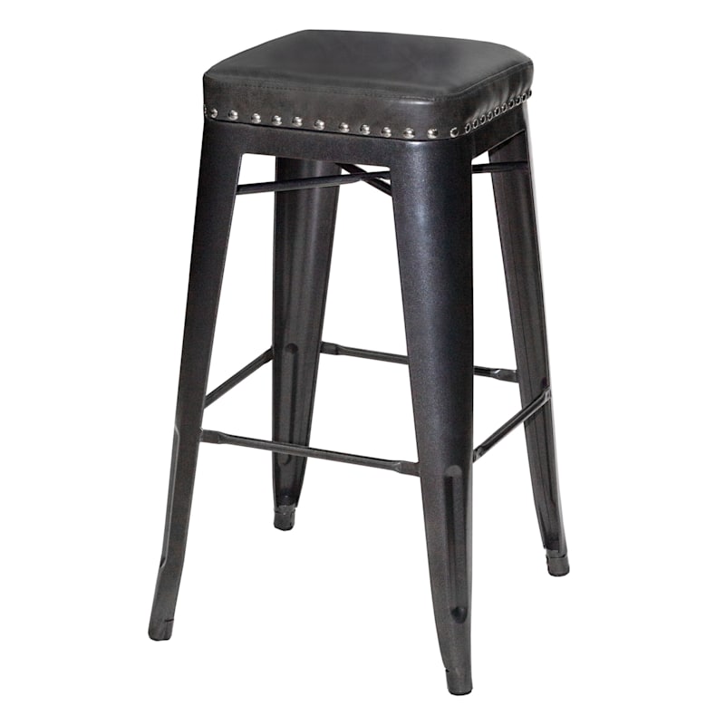 Hank Grey Backless Barstool With, Backless Bar Stools Leather Seat