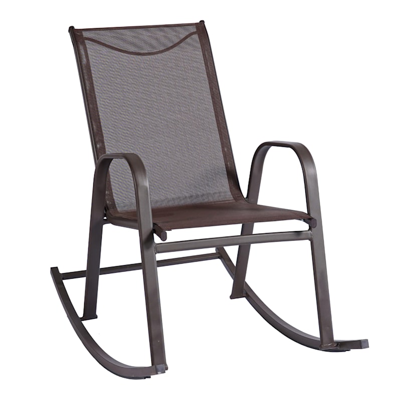 Brown Sling Patio Rocking Chair