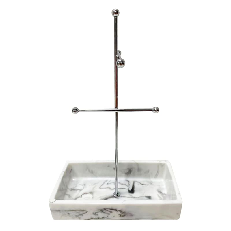 Laila Ali Chrome Jewelry Holder with Marbled Base, 12"