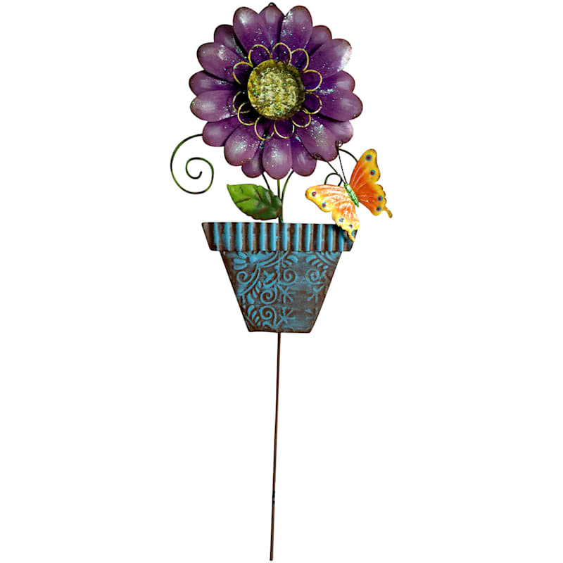 Purple W/Blue Pot Flower Stake