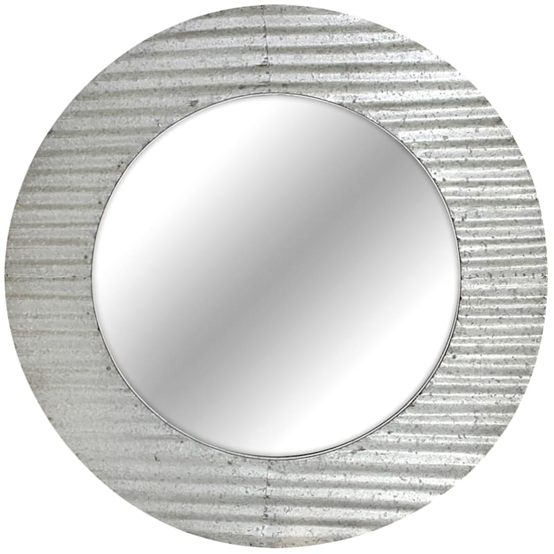 Accordion Galvanized Metal Round Wall Mirror, 27"
