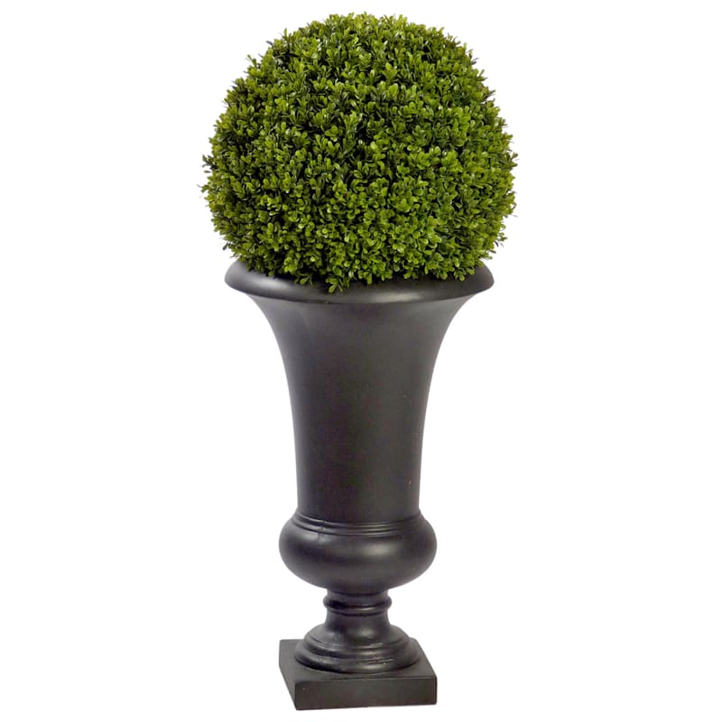 Boxwood Topiary Ball with Black Urn Planter, 37"