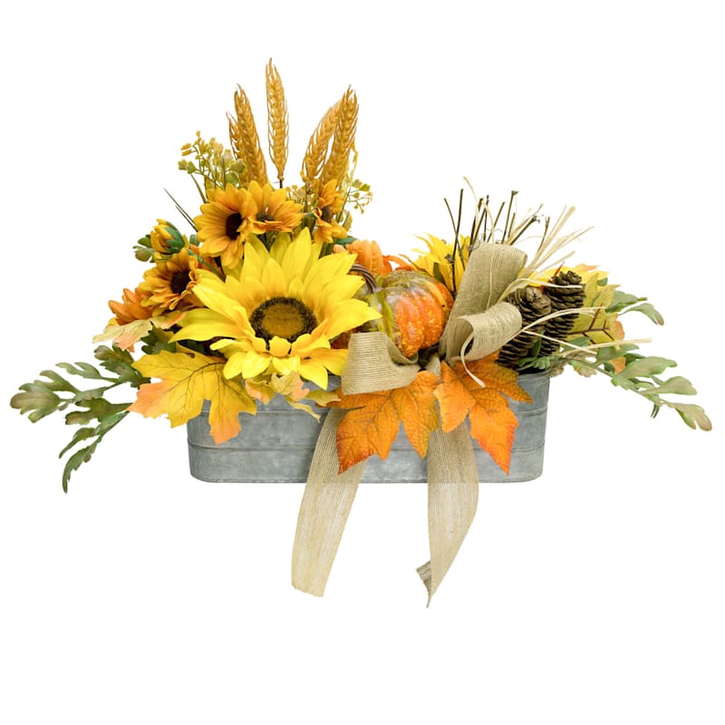 Sunflower, Pumpkin & Mum Arrangement in Rectangular Pot