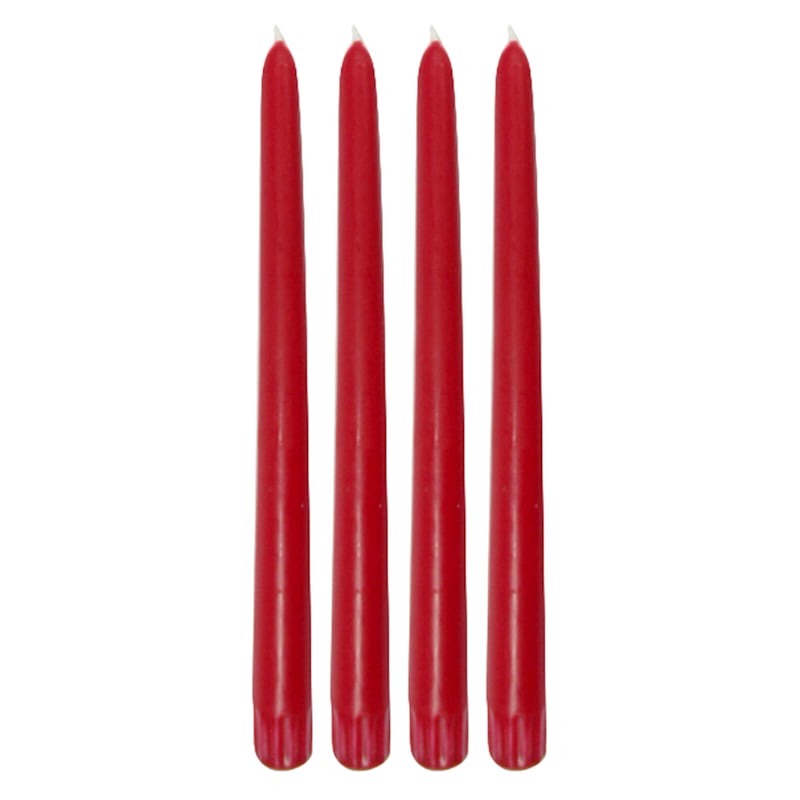4-Pack Red Unscented Overdip Taper Candles, 10"