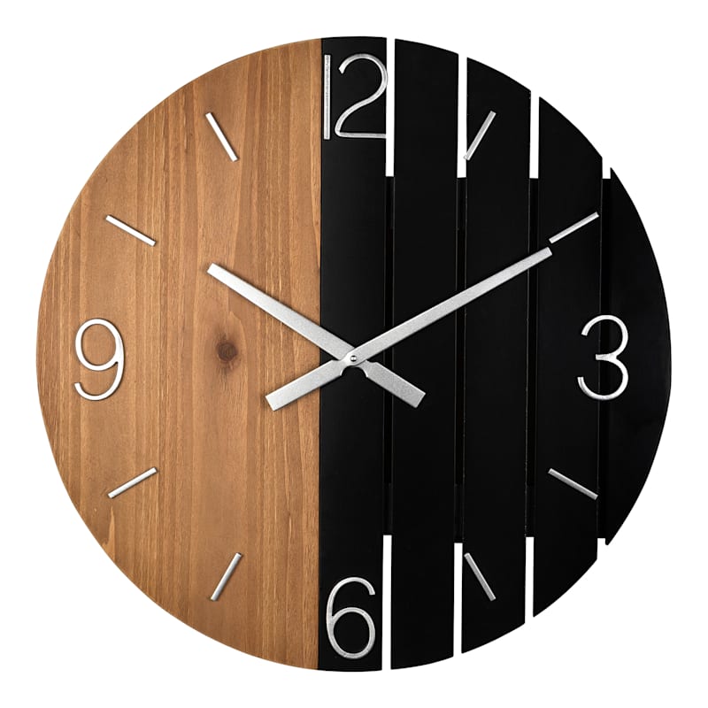 Natural & Black Wooden Wall Clock, 24"