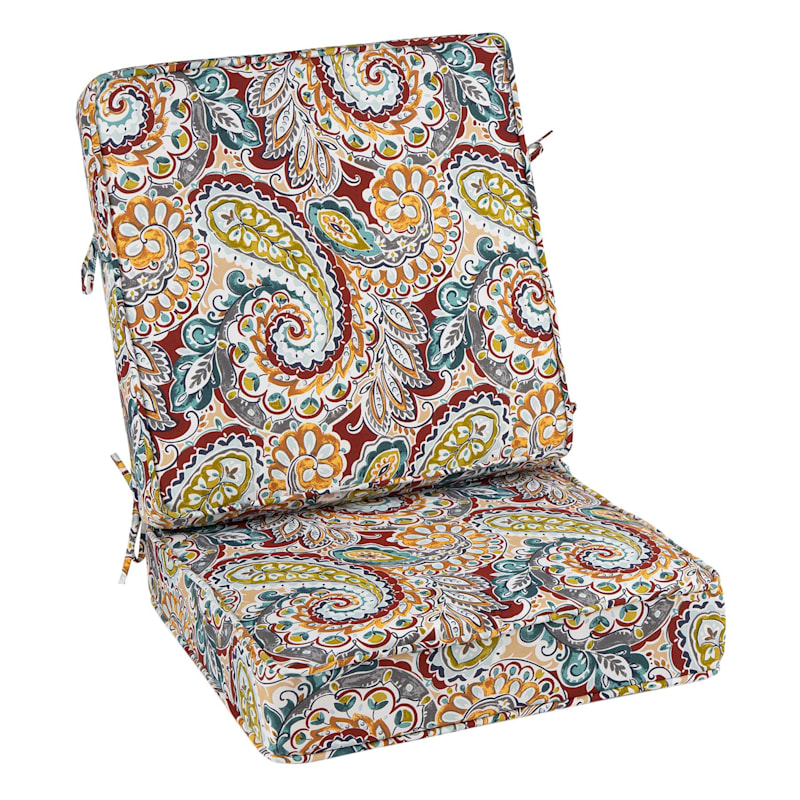 2-Piece Paisley Chili Outdoor Gusseted Deep Seat Cushion