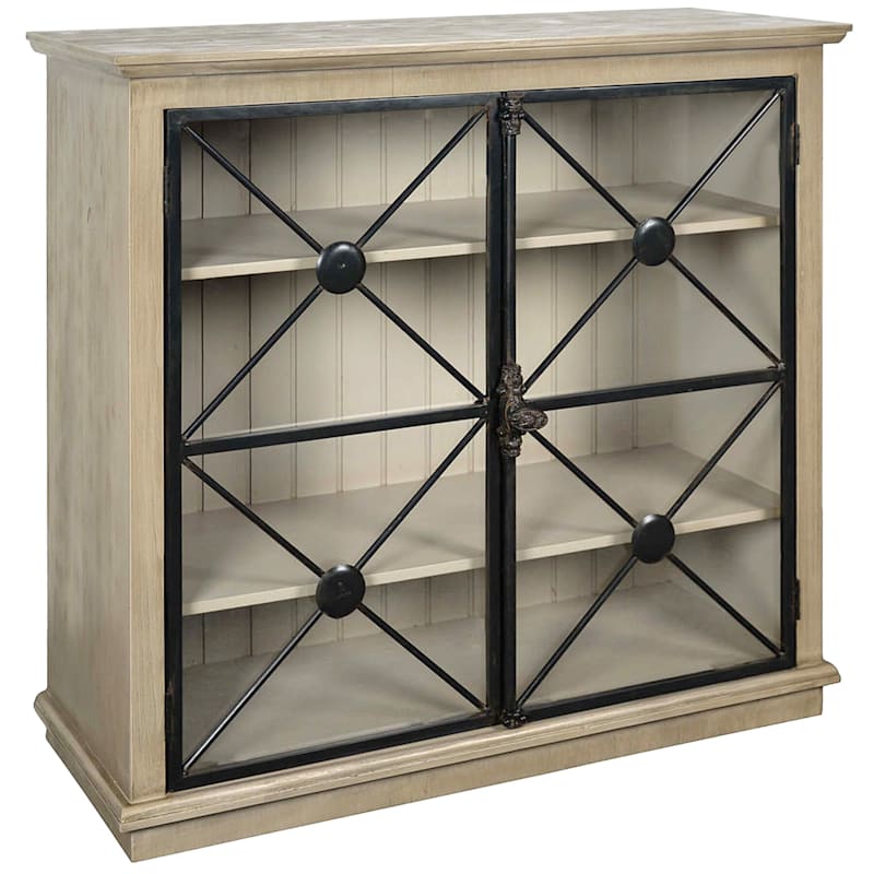 Mora 2 Door Glass Pane Wood Cabinet With Metal Detail