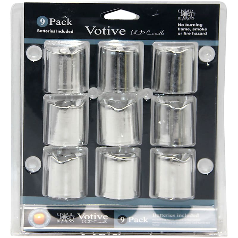 Set Of 9 Plastic Votive Candles Silver