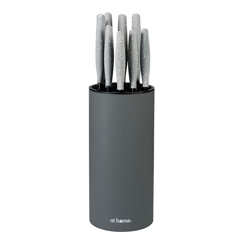 9-Piece Gray Speckled Knife Block Set, Sold by at Home