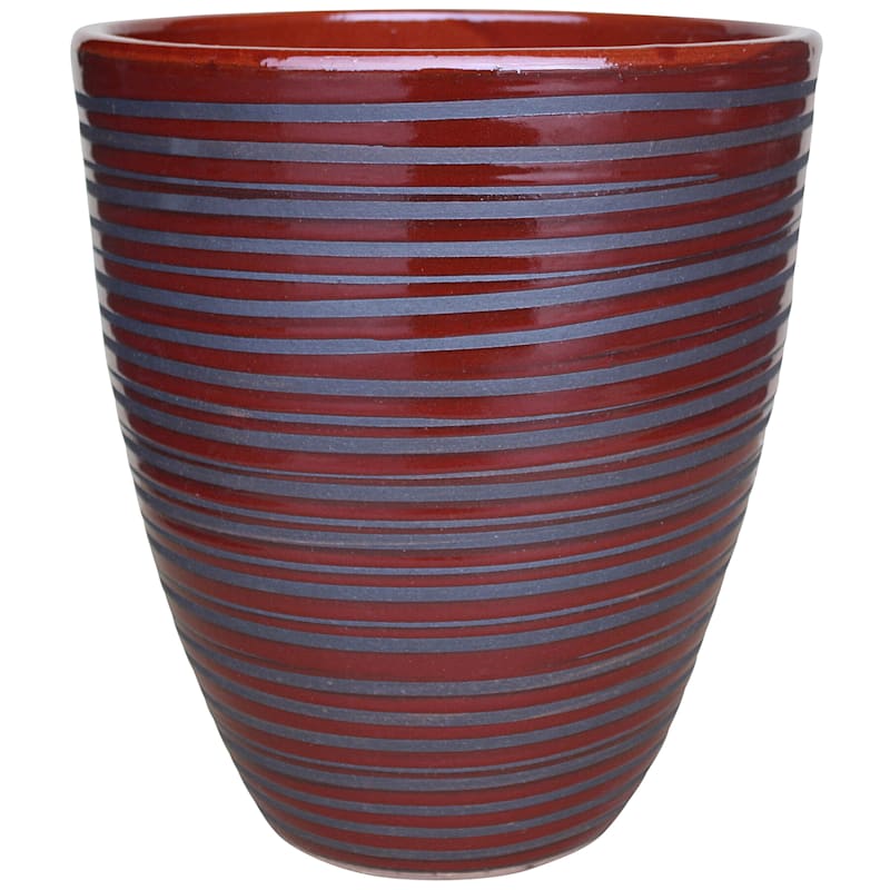 Pinstripe Red Ceramic Planter, 14"