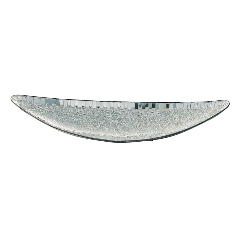 Metal Boat Tray with Crackled Mirror Glass, 23x8