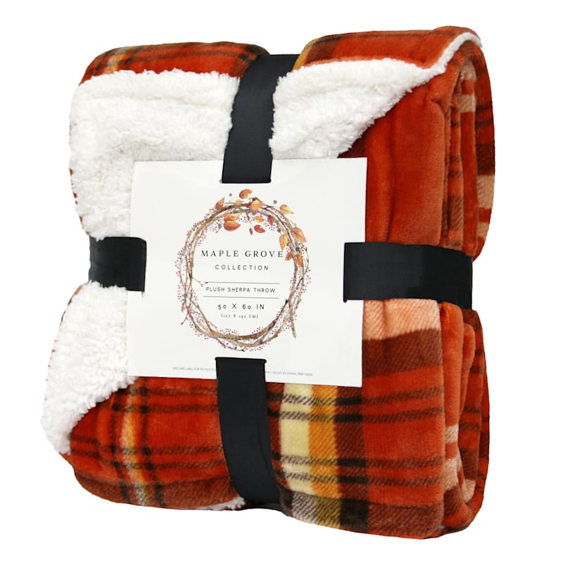 Plaid Harvest Sherpa Throw Blanket, 50x60 | At Home
