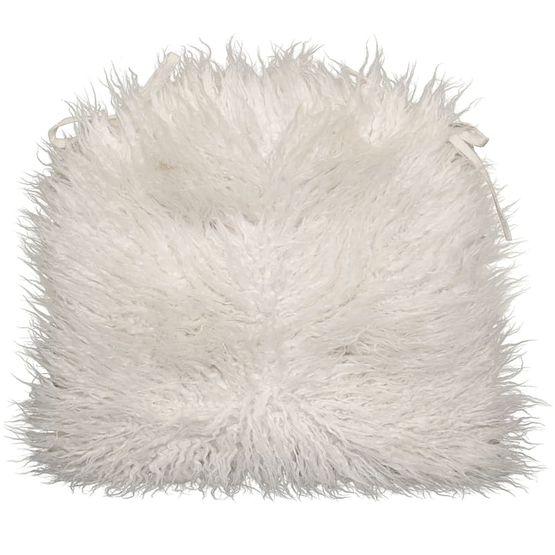 Mongolian Faux Fur Chair Pad/Ties White