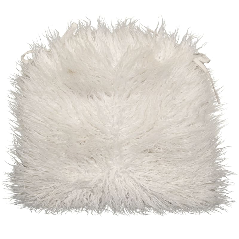 Mongolian Faux Fur with White Ties Dining Chair Cushion
