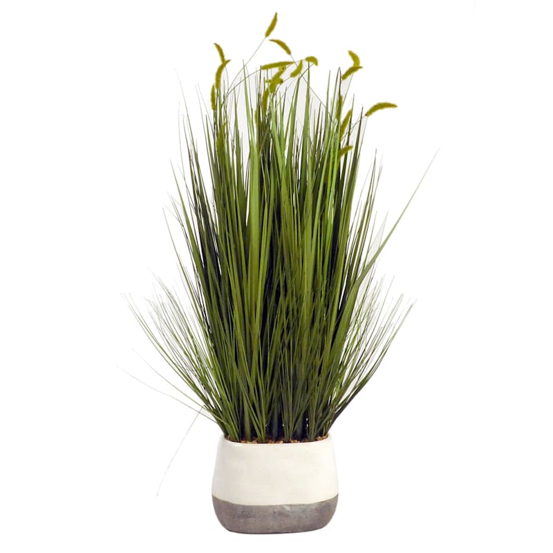 Grass Plant with White & Concrete Planter, 32"