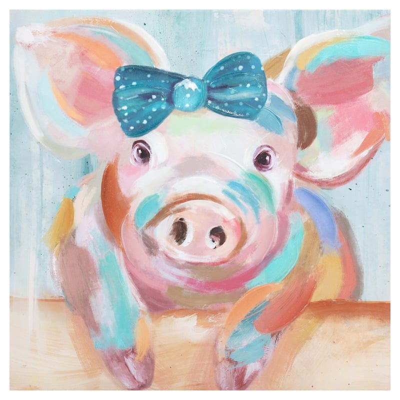 18X18 Pig with Bow Canvas Art | At Home