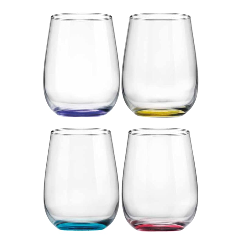 Colored Wine Glasses Set of 6, Stemless Wine Glasses, Large 15oz Stemless