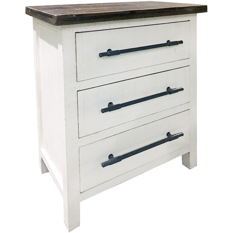White 3 Drawer Cabinet With Rustic Brown Top
