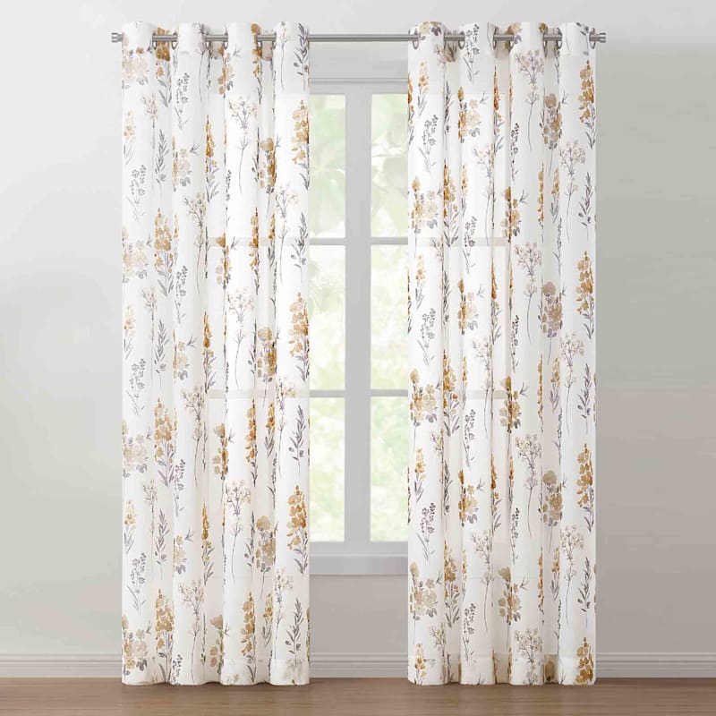 Floral Fields of Gold Sheer Curtain Panel, 84"