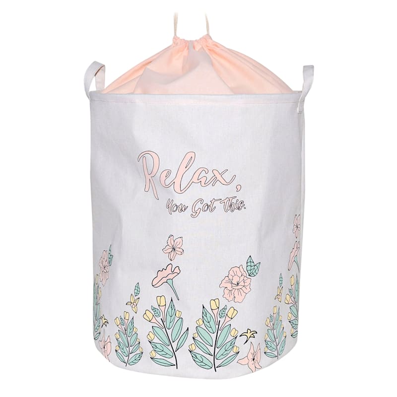 Pink Relax Canvas Laundry Hamper with Drawstring