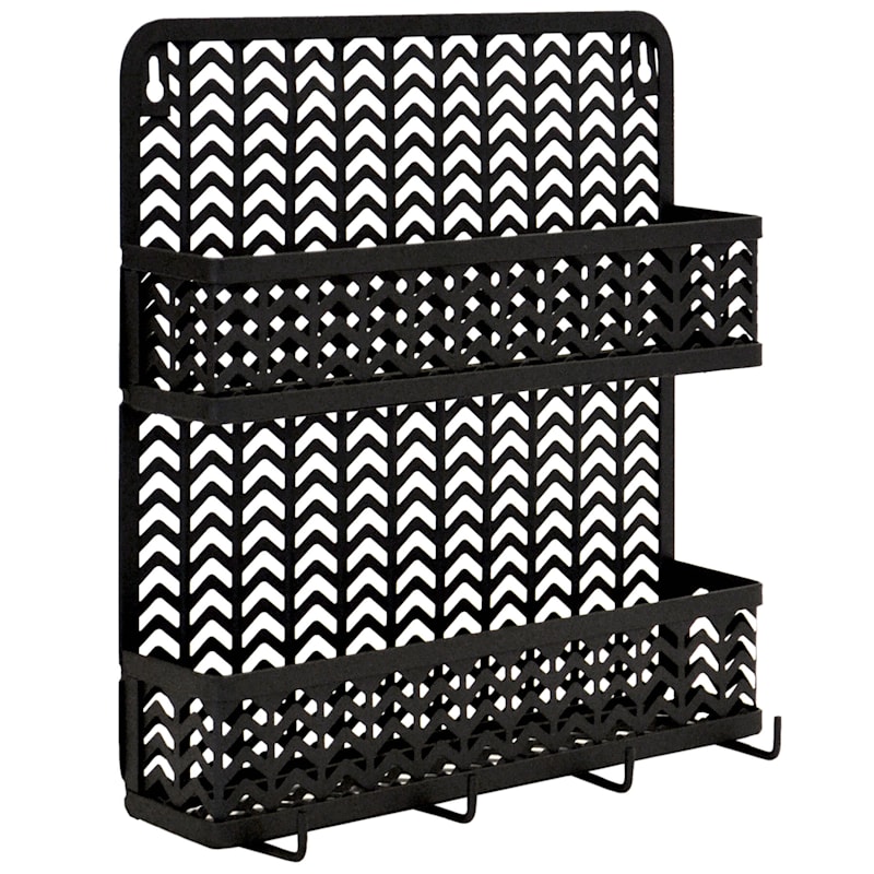 Chevron Matte Black Punched Metal 2-Tier Wall Mounted File Organizer