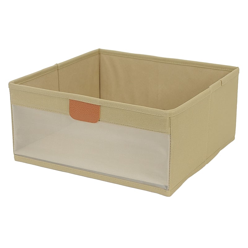 Small Fabric Storage Cube with Mesh Front, Tan At Home