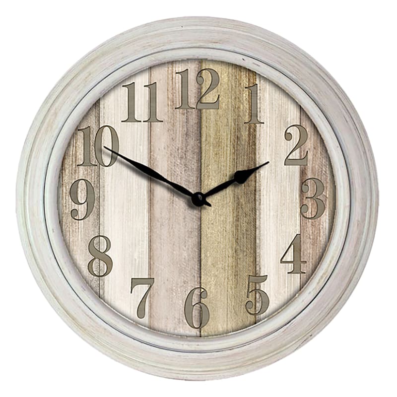 Distressed Wood White Farmhouse Wall Clock, 12"