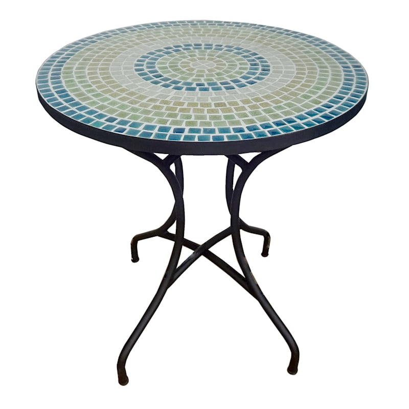 Handmade 28in Round Blue Multi Color Outdoor Mosaic Tile Top Bistro Table At Home - Mosaic Tile Outdoor Furniture