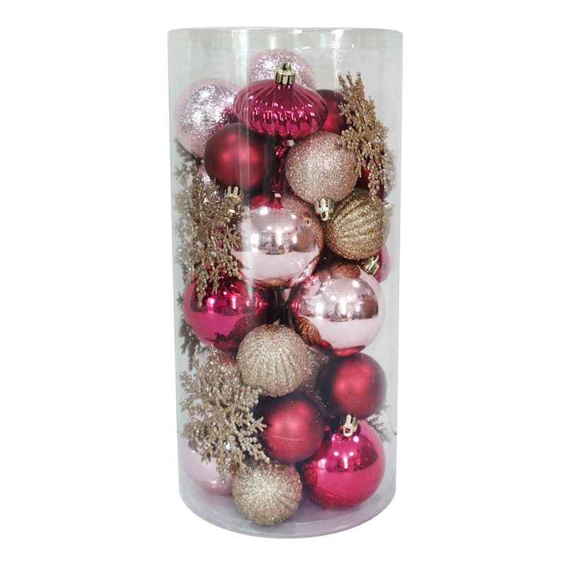 40-Count Pink & Gold Mix Shatterproof Ornaments
