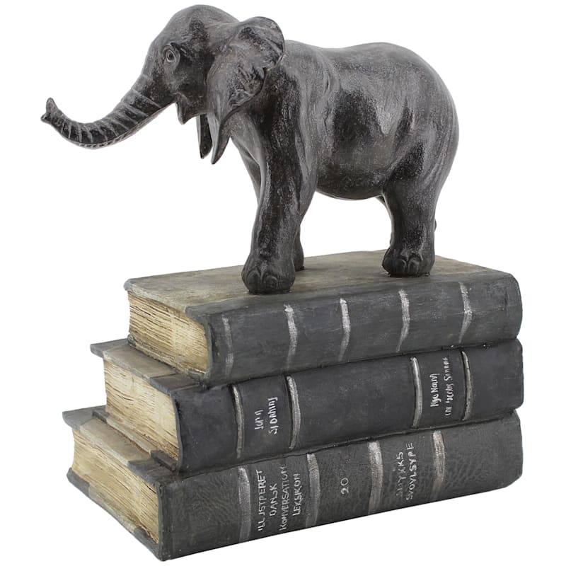 Black Elephant Stacked Books, 10"