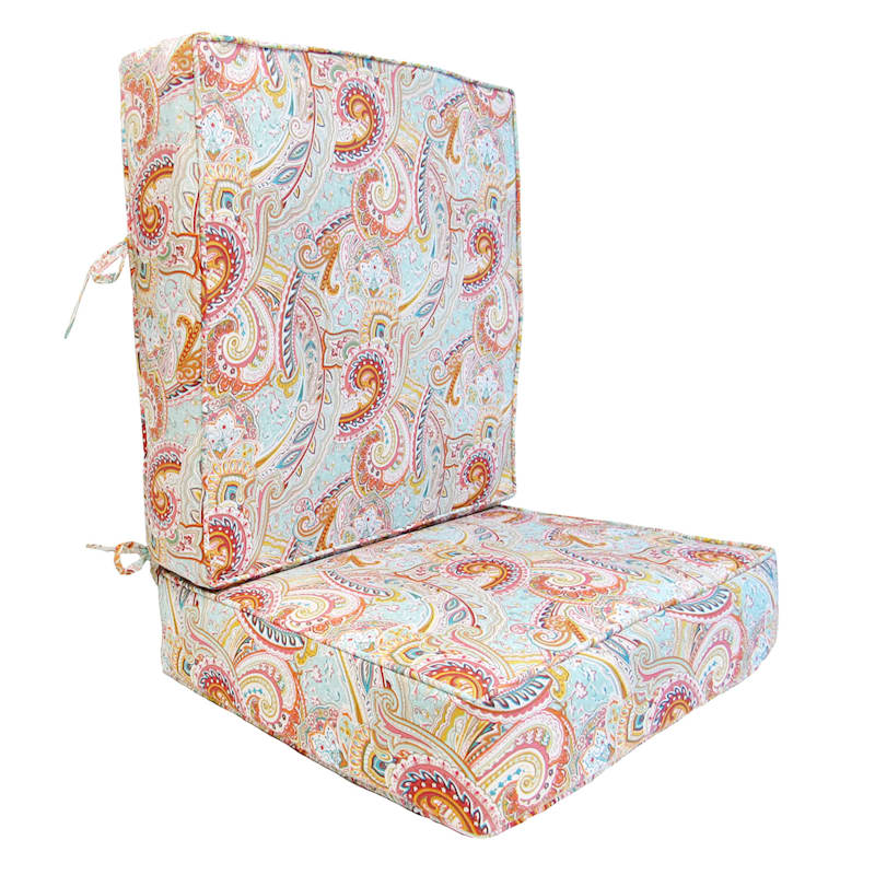 2-Piece Multicolored Paisley Outdoor Gusseted Deep Seat Cushion
