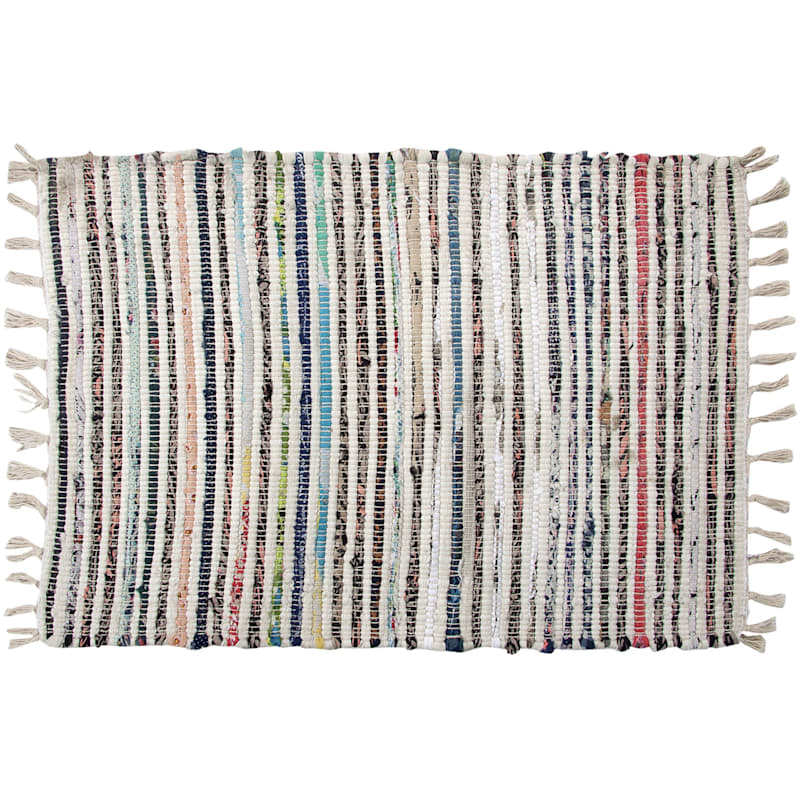 Multi-Colored Light Chindi Accent Rug with Fringe, 20x30