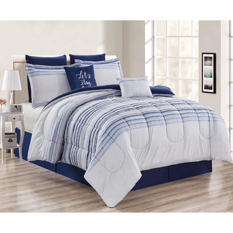 8-Piece Naledi Blue Striped Comforter Set, King