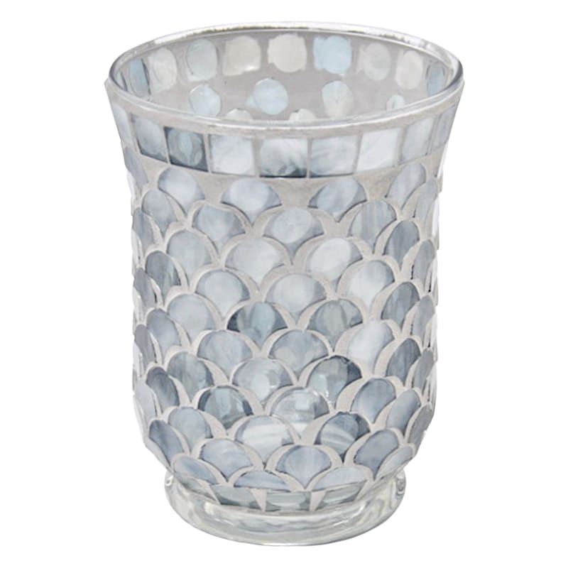 Grey Mosaic Hurricane Votive Candle Holder, 6"