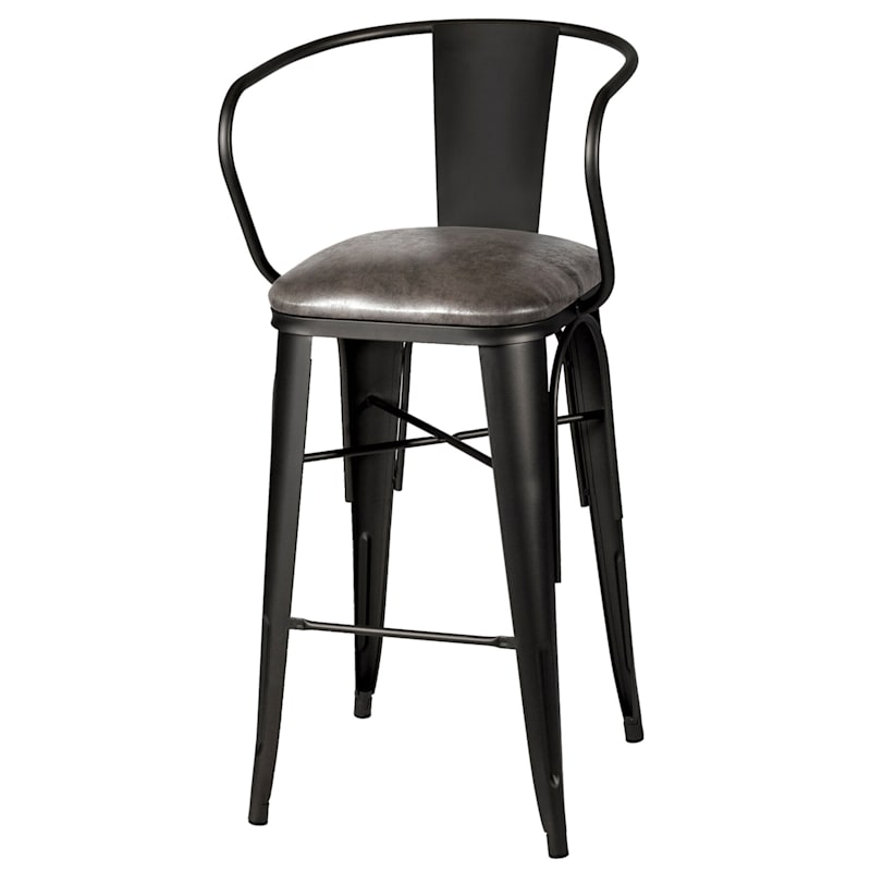 Tony Grey Metal Bartstool with Faux Leather Upholstered Seat, 30"