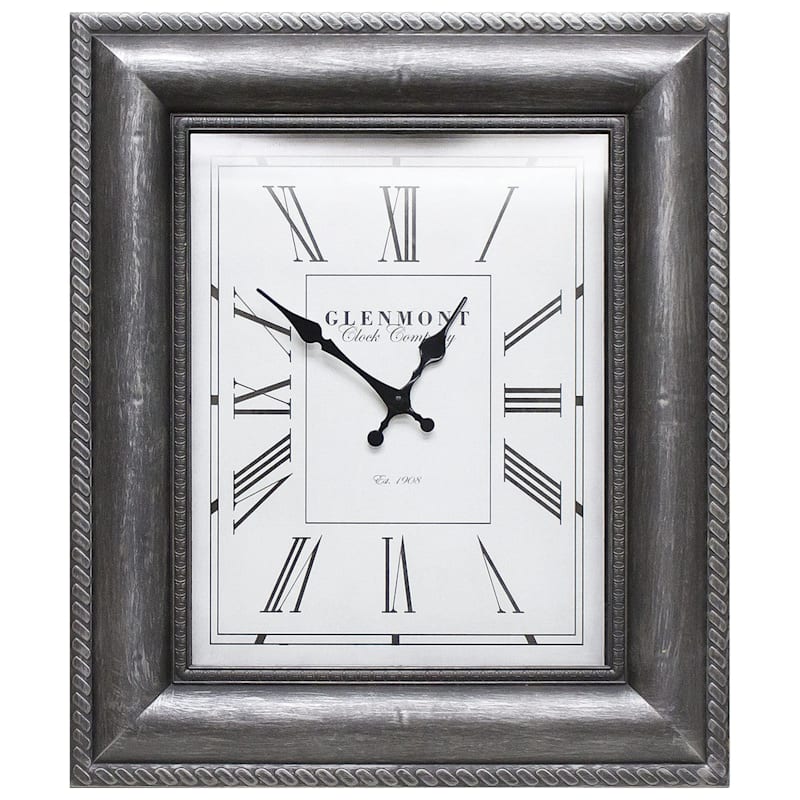Pewter Embossed Frame Wall Clock, 16x20