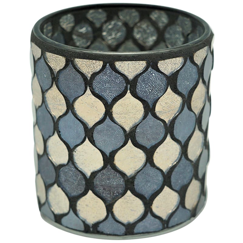 Grey Mosaic with Black Grout Votive Candle Holder, 3"
